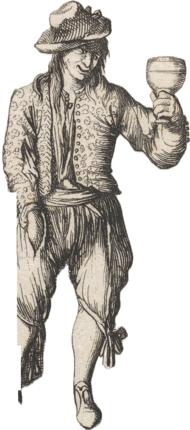 1698 engraving of a young sailor in hat and knee-breeches raising a glass — not Joseph Pitts, of whom no portrait survives